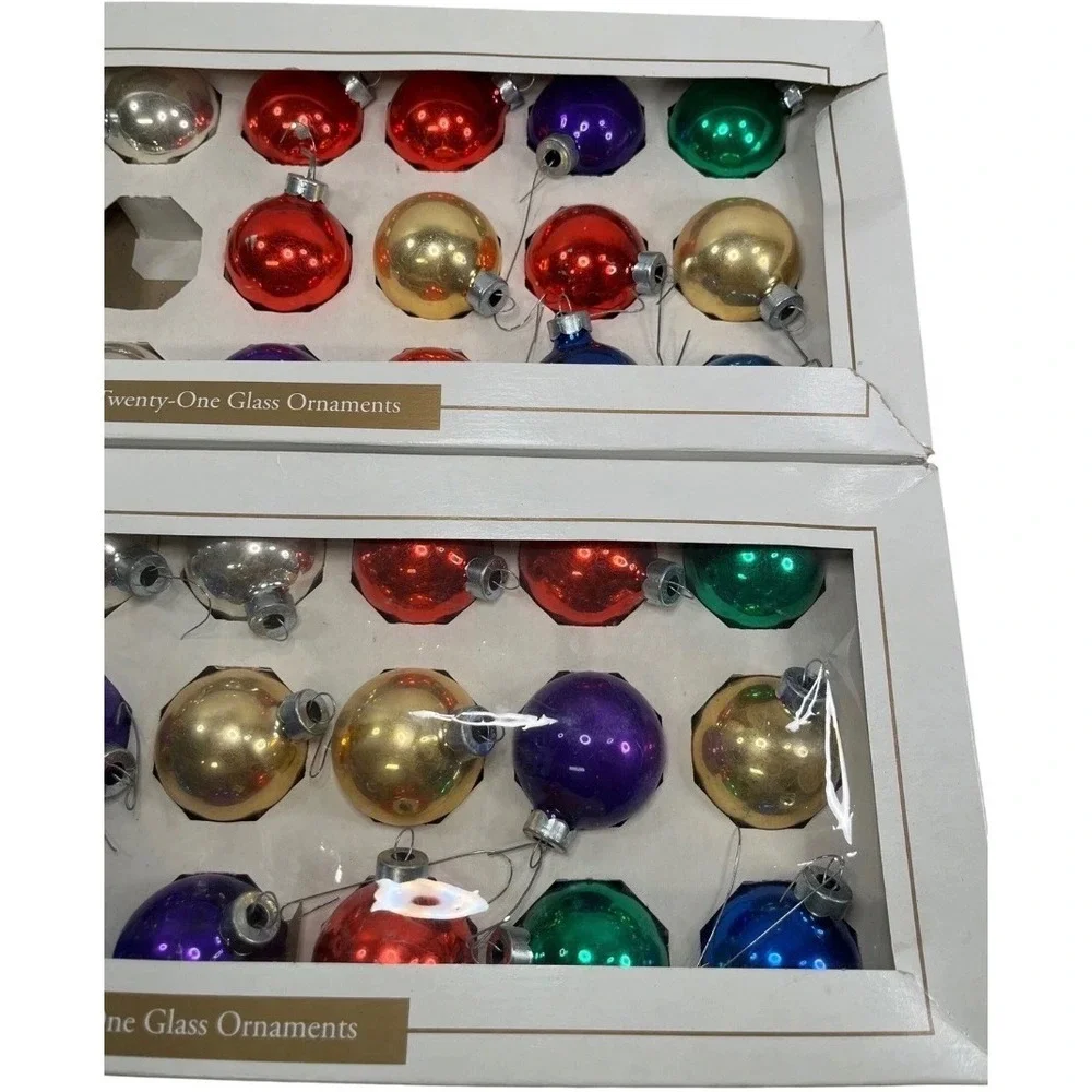 Vintage 1996 Deck the Halls Glass Ornaments Multi Color Mini Bulbs Set of 2 Box